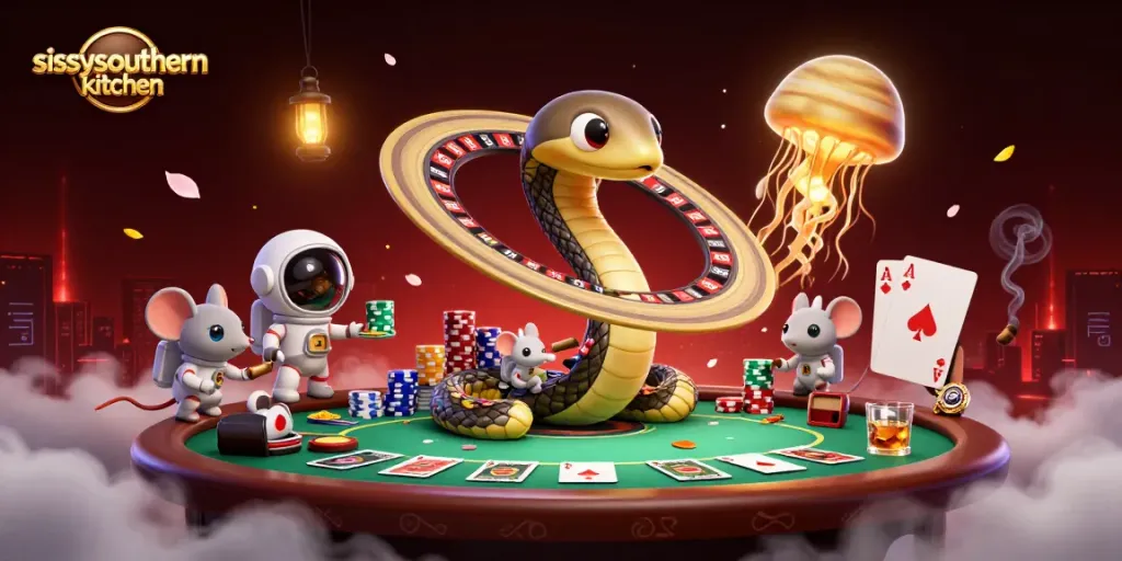 Betting action from sissyssouthernkitchen displayed in an exciting cosmic-themed casino illustration.