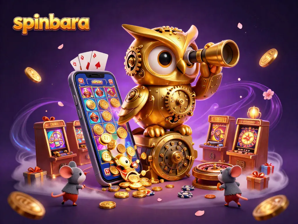 Engage in thrilling spins at Spinbara's casino, featuring lively characters and vibrant slot games.