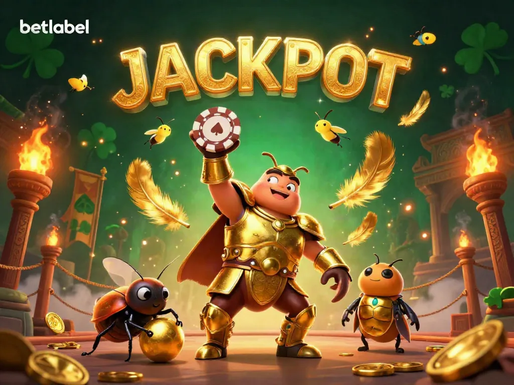 Experience the excitement of betlabel with a dynamic casino scene featuring victorious characters and golden tokens.